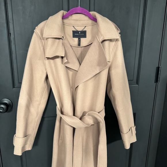 BCBG MAX AZRIA TAUPE MARLA WOOL BLEND WRAP TRENCH COAT - Picture 2 of 7